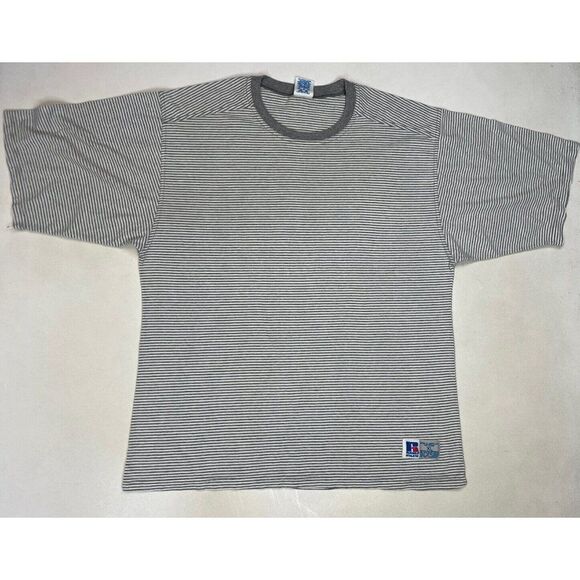 VINTAGE Russell Athletic T-shirt Men XL Gray Striped Short Sleeve USA 90s - Picture 1 of 6